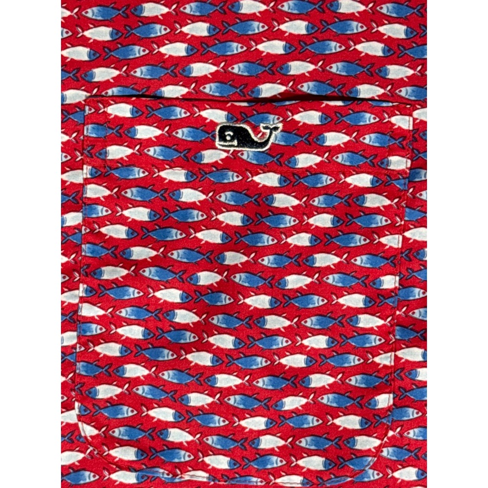 Vineyard Vines Mens Medium Performance Fish Print Short Sleeve Button Down Shirt - Picture 2 of 13
